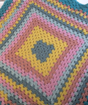 Handmade Crochet Baby Blanket 37" x 37" Pastel Green Pink Yellow Nursery Gift